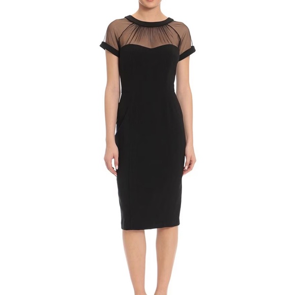 Maggy London Illusion Round Neck Cap Sleeve Sheath Dress - Picture 1 of 2